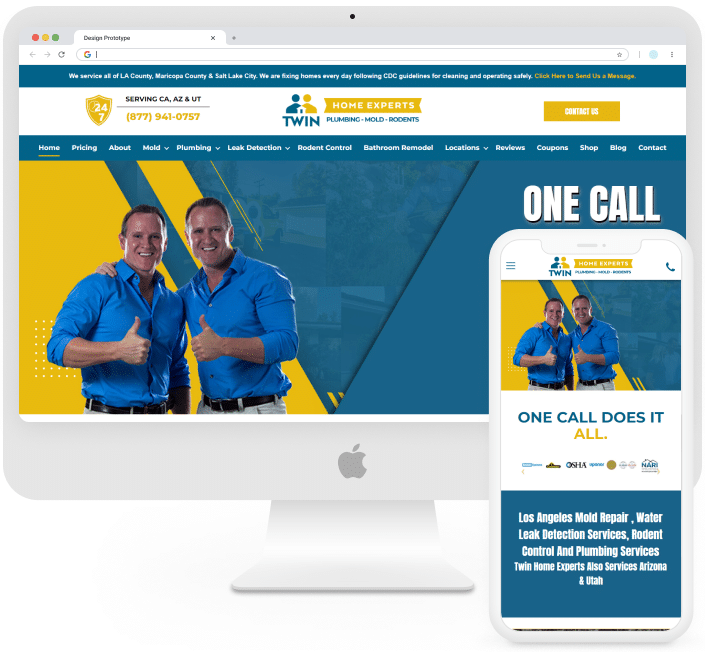 Twin Home Experts plumbing service company website design presentation